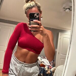 SHEIN One-Shoulder Red Crop Top